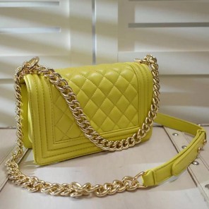 2016 LE Boy Chanel Flap Shoulder Bag Original Sheepskin Leather A67085 Yellow