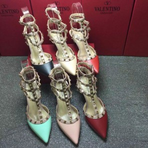 2016 Valentino women shoes in sheepskin leather with Rivet Heel Height 6.5cm