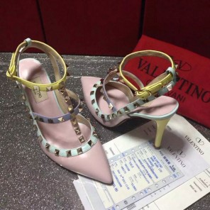 2016 Valentino women shoes in sheepskin leather with Rivet Heel Height 9.5cm