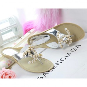2016 chanle Flip-flops shoes with Pearl