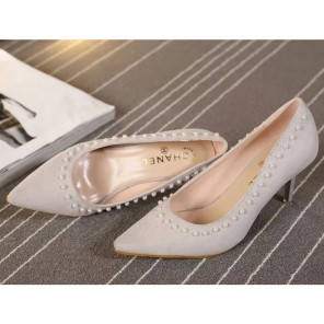2016 chanle women shoes in flannel with pearl