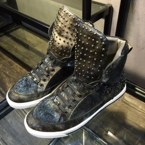 2016 versace men Lace-up sneaker with rivet