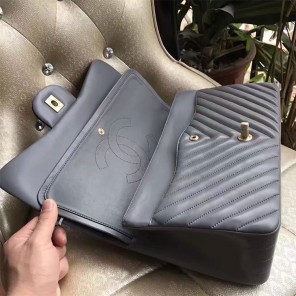 2017 Chanel Classic Flap Bag 1113 Grey Original Sheekskin leather Gold Hardware