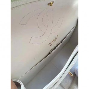 2017 Chanel Classic Flap Bag 1113 White Original Caviar leather Gold Hardware