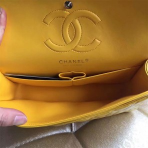 2017 Chanel Classic Flap Bag Yellow Original Sheepskin Leather 1112 Silver hardware