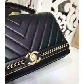 2017 Chanel Classic Top Handle Bag Original Sheepskin Leather A91845 Black