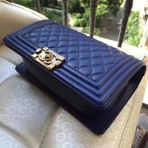 2017 Chanel Le Boy Flap Shoulder Bag Blue Original Lambskin Leather A67086