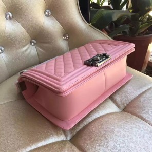 2017 Chanel Le Boy Flap Shoulder Bag Pink Original Lambskin Leather A67086