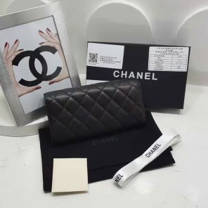 2017 Chanel Matelasse Bi-Fold Wallet Original Sheepskin Leather A32255 Black with Gold
