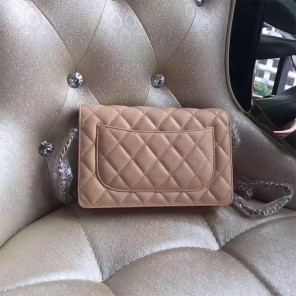 2017 Chanel WOC A33814 Apricot Original Lambskin Leather Mini Flap Bag Silver