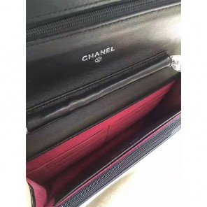 2017 Chanel WOC A33814 Black Original Lambskin Leather Mini Flap Bag Silver