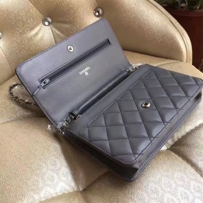 2017 Chanel WOC A33814 Grey Original Lambskin Leather Mini Flap Bag Silver