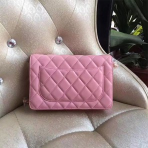 2017 Chanel WOC A33814 Pink Original Lambskin Leather Mini Flap Bag Gold