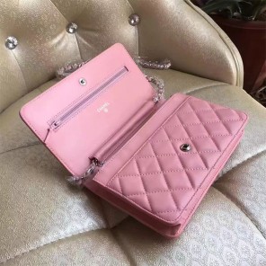 2017 Chanel WOC A33814 Pink Original Lambskin Leather Mini Flap Bag Silver