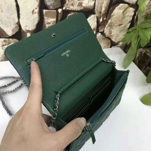 2017 Chanel WOC A33815 Green Original Caviar Leather Flap Shoulder Bags Silver