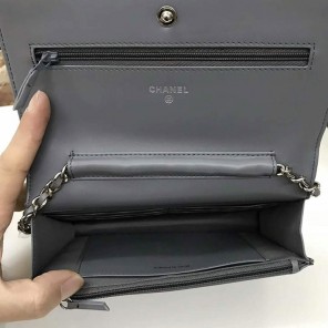 2017 Chanel WOC A33815 Grey Original Patent Leather Flap Shoulder Bags Silver