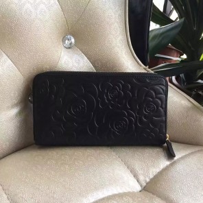 2017 Chanel Zip Around Wallet Black Original Sheepskin leather A50085 Gold hardware