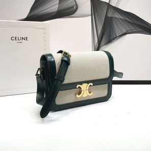 2019 Celine MEDIUM TRIOMPHE BAG IN TEXTILE AND NATURAL CALFSKIN