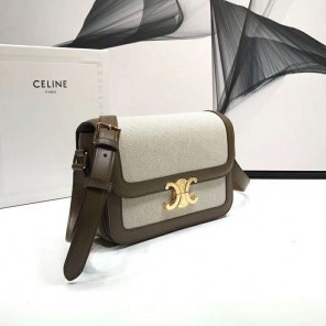 2019 Celine MEDIUM TRIOMPHE BAG IN TEXTILE AND NATURAL CALFSKIN