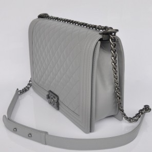 Boy Chanel A67087 Gray Sheepskin Leather Flap Shoulder Bag
