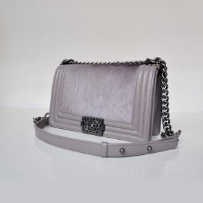 Boy Chanel Flap Shoulder Bag Sheepskin Leather with Horsehair A67759 Gray
