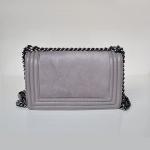 Boy Chanel Flap Shoulder Bag Sheepskin Leather with Horsehair A67759 Gray