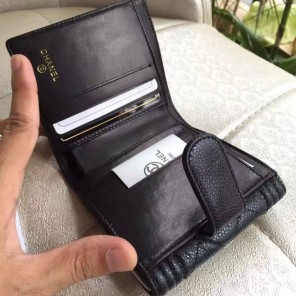 Boy Chanel Matelasse Tri-Fold Wallet Original Caviar Leather A80107 Black