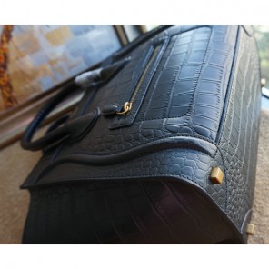 Celine Luggage Mini Tote Bags Croco Leather C3308 Black