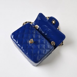 Chanel 1115 mini Classic Flap Bag Patent Leather Blue in Gold