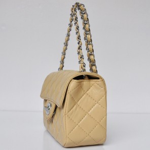 Chanel 1115 mini Classic Flap Bag Sheepskin Leather Apricot in Silver