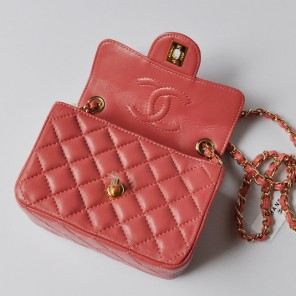 Chanel 1115 mini Classic Flap Bag Sheepskin Leather Peach in Gold