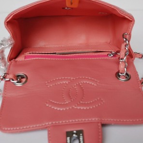 Chanel 1115 mini Classic Flap Bag Sheepskin Leather Peach in Silver