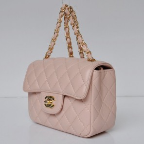 Chanel 1115 mini Classic Flap Bag Sheepskin Leather Pink in Gold