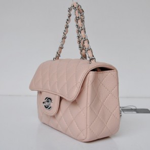 Chanel 1115 mini Classic Flap Bag Sheepskin Leather Pink in Silver