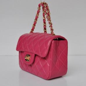 Chanel 1115 mini Classic Flap Bag Sheepskin Leather Rose in Gold