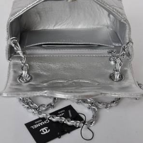 Chanel 1115 mini Classic Flap Bag Sheepskin Leather Silver in Silver