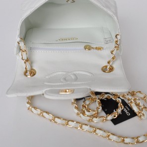 Chanel 1115 mini Classic Flap Bag Sheepskin Leather White in Gold