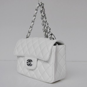 Chanel 1115 mini Classic Flap Bag Sheepskin Leather white in Silver