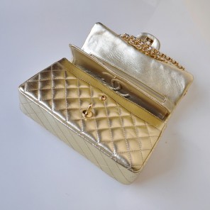 Chanel 2.55 Classic Flap Bag Sheepskin Leather in Gold with Gold Hardware