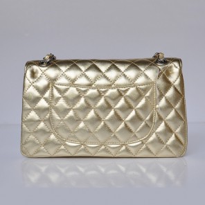 Chanel 2.55 Classic Flap Bag Sheepskin Leather in Gold with Silver Hardware