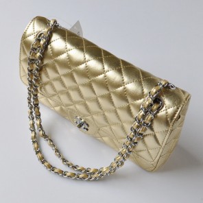 Chanel 2.55 Classic Flap Bag Sheepskin Leather in Gold with Silver Hardware