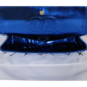 Chanel 2.55 Series Classic Flap Bag 1112 Blue Shiny Gold