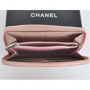 Chanel A169 Combon Sheepskin Zip Around Wallet pink&black