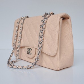Chanel A28600 Caviar Leather Classic Flap Bag in Pink with Silver