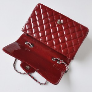 Chanel A28600 Patent Leather Classic Flap Bag in Claret with Silver