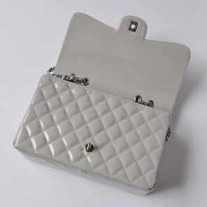 Chanel A28600 Patent Leather Classic Flap Bag in Grey with Silver