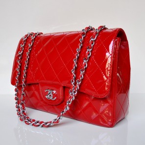 Chanel A28600 Patent Leather Classic Flap Bag in Red with Silver