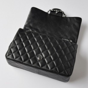 Chanel A28600 Sheepskin Leather Classic Flap Bag in Black with Silver