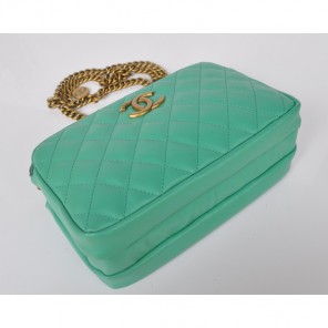 Chanel A30189 Sheepskin Leather Shoulder Bag Brass Lakegreen