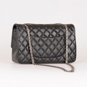 Chanel A30226 Classic Flap Bag Elephant Grain Leather in Black with Silver